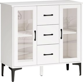 HOMCOM Bufet modern cu uși Soft-Close, bufet cu 3 sertare, 2 uși din sticlă, rafturi reglabile, MDF, Alb | Aosom Romania