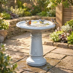 Outsunny Bazin pentru păsări din rășină pentru exterior, bazin rotund înalt de 51 cm cu aspect de piatră, suport independent pentru hrană pentru păsări, Gri | Aosom Romania