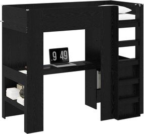 vidaXL Cadru de pat supraetajat cu birou Stejar Negru 90 x 190 cm