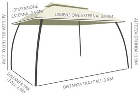 Outsunny Foisor de exterior 4 x 3 (m) cu pereti laterali, acoperis dublu ventilat, cu cadru din otel, pentru gradina, gazon, curte si punte, Bej