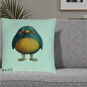Perna Decorativa Pasare Teal cu Sosete Dunghi, 40x40 cm, Verde Menta, Husa Detasabila, Perna Inclusa, BEKZ®