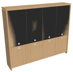 Dulap înalt Verno 248 x 46 x 210 cm, uși combinate, stejar deschis / negru