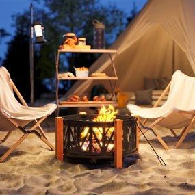 Outsunny Cuva pentru foc 2-in-1 Ø75 x 58 cm Vatră cu protecție la scântei Cârlig de întreținere Grătar Negru | Aosom Romania