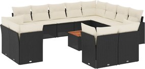 vidaXL Set mobilier de grădină cu perne, 13 piese, negru, poliratan
