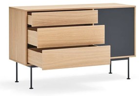 Comodă cu aspect de lemn de stejar Teulat Yoko, lățime 128 cm, gri antracit