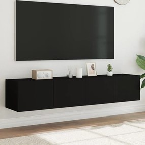 837284 vidaXL Comode TV de perete cu lumini LED, 2 buc., negru, 80x35x31 cm
