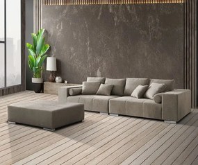 Canapea extensibilă dumonde cu ladă de depozitare si sezut confortabil din spuma high-density, Marbela Enjoy Camel XXL 295x100 cm cu taburet inclus