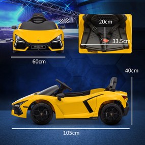 AIYAPLAY Mașină electrică 12V cu licență Lamborghini Revue vehicul electric telecomandă viteză 3-5 km/h 3-5 ani galben | Aosom Romania