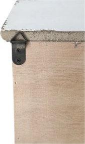 Dulap de perete vintage din lemn, alb, cu 1 ușă, 3 rafturi și 3 agățători, finisaj antichizat, 61 x 56 x 19 cm, „Lourmarin”