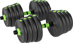 SPORTNOW Set Bară cu Greutăți 3 în 1 cu 16 Discuri din Plastic și Nisip Verde | Aosom Romania