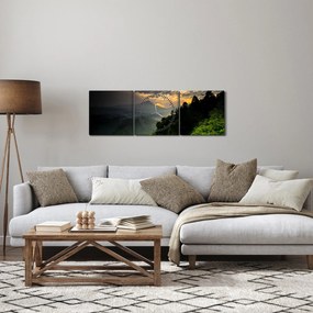 Tablou - peisaj montan verde (cu ceas) (90x30 cm)