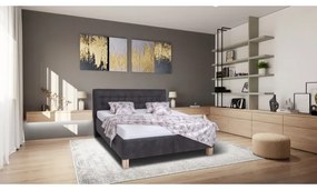 Pat tapițat VIOLET 160x200 cm, cu saltea inclusă și spațiu de depozitare, gri închis