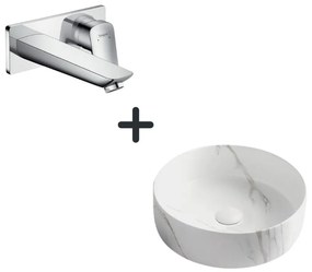 Set lavoar baie rotund efect marmura Foglia plus baterie incastrata crom Hansgrohe Logis