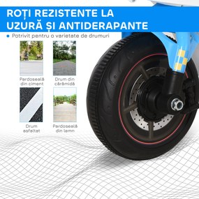 HOMCOM Motocicletă pentru Copii 18-36 Luni cu 3 Roți, Muzică și Faruri, 74x39x48 cm, Albastru Deschis | Aosom Romania