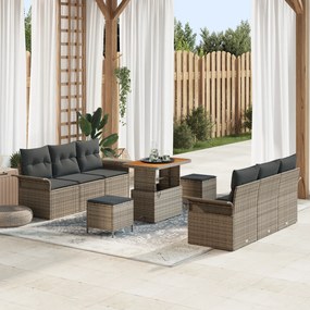vidaXL Set de canapea de grădină 9 piese cu perne gri din rattan poly și acacia