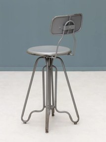 Scaun de bar cu spătar pentru insulă, în stil industrial, din metal, gri, picioare curbate, finisaj antichizat, 88 x 35 x 41 cm, „Valéry”