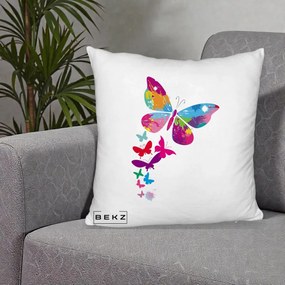 Perna Decorativa Fluturi Splash, 40x40 cm, Alb Pufos, Husa Detasabila, Perna Inclusa, BEKZ®
