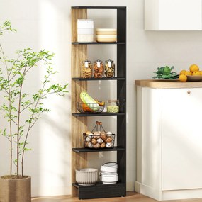 HOMCOM Bibliotecă Modernă cu 5 Rafturi din Lemn, 45 x 21 x 170 cm, Negru, Stejar | Aosom Romania
