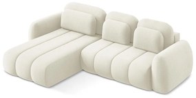 Colțar bej extensibil/cu spațiu de depozitare cu tapițerie din țesătură bouclé (cu colț pe partea stângă/cu șezlong) Pele – Makamii