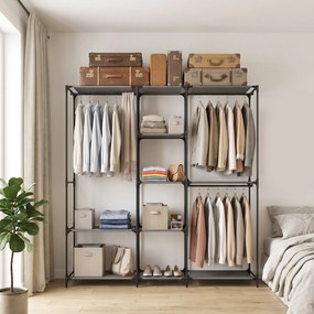 HOMCOM Dulap Textil Compact cu 3 Bare pentru Umerașe, 5 Rafturi și Structură din Oțel, 182 x 43 x 182 Cm, Negru | Aosom Romania