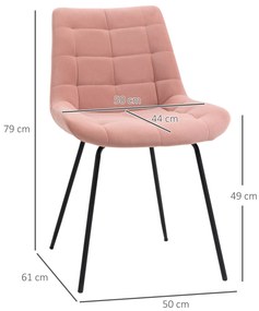 HOMCOM Set de 2 Scaune de Dining Scaune Accent Scaune de Bucatarie, Design Retro, Aspect de Catifea, 50 cm x 61 cm x 79 cm, Roz | Aosom Romania