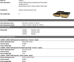 Set de 4 masute de cafea design LUX Esposito, alama periata/ marmura neagra