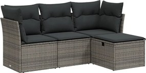 vidaXL Set canapea de grădină cu perne, 4 piese, gri, poliratan
