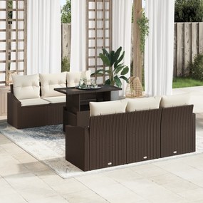 vidaXL Set de canapele pentru grădină cu pernă 7 pcs maro și crem