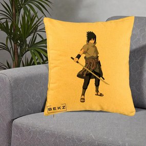 Perna Personalizata Naruto Sasuke Uchiha cu Sabia, 40x40 cm, Galben, Husa Detasabila, Perna Inclusa, BEKZ®