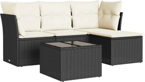 vidaXL Set mobilier de grădină cu perne, 5 piese, negru, poliratan