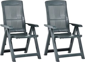 vidaXL Scaune de grădină rabatabile, 2 buc., verde, plastic