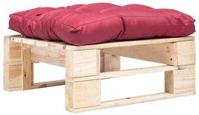 vidaXL Taburet de grădină din paleți cu pernă roșie, natural, lemn