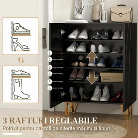 HOMCOM Dulap Îngust pentru Pantofi, Dulap Subțire pentru Depozitarea a 15-20 de Pantofi, 95x72x31.5 cm, Negru | Aosom Romania