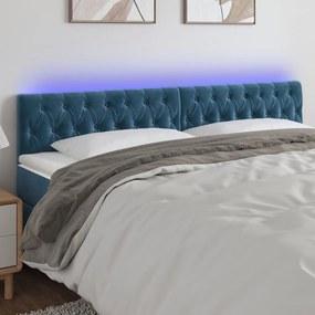 3122018 vidaXL Tăblie de pat cu LED, albastru închis, 200x7x78/88 cm, catifea