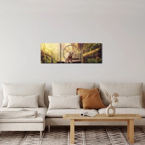 Tablou cu tigrul în djunglă (cu ceas) (90x30 cm)