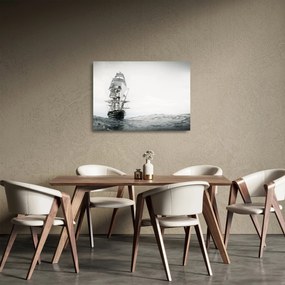 Tablou pe sticlă - O navă care navighează pe ocean (70x50 cm)