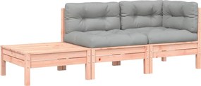 vidaXL Canapea de grădină cu perne și taburet, lemn masiv douglas