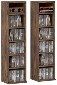 HOMCOM Raft pentru CD-uri, 2 Bucăți cu Câte 6 Rafturi cu Înălțime Reglabilă, 21x22,5x88,5 cm, Maro Rustic | Aosom Romania