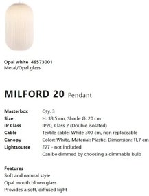 Pendul design scandinav Milford 20 alb opal