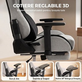 HOMCOM Scaun Gaming Ergonomic cu Masaj încălzit, Suport Picioare, Textil, Gri | Aosom Romania