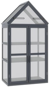 Seră mini Outsunny cu 3 nivele, sere pentru plante cu acoperiș rabatabil, uși duble din lemn, policarbonat rezistent la intemperii, natural, 70,5 x 42 x 132 cm | Aosom Romania