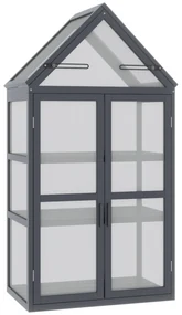 Seră mini Outsunny cu 3 nivele, sere pentru plante cu acoperiș rabatabil, uși duble din lemn, policarbonat rezistent la intemperii, natural, 70,5 x 42 x 132 cm | Aosom Romania