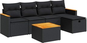 vidaXL Set mobilier de grădină cu perne, 6 piese, negru, poliratan