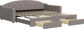 vidaXL Pat de zi cu extensie și sertare, gri taupe, 100x200 cm, textil