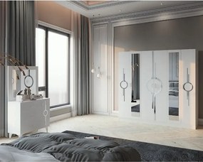 Dormitor Carol,sifonier,comoda,noptiera,pat cu lada Homs, alb, 220x210x50 cm