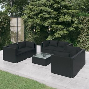 Set mobilier de gradina cu perne, 7 piese, negru, poliratan Negru, 6x colt + masa, 1