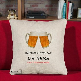Perna Decorativa Bautor Autorizat de Bere, 40x40 cm, Bej Canapea, Husa Detasabila, Perna Inclusa, BEKZ®