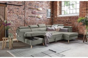 Colțar gri deschis extensibil cu tapițerie din catifea (cu colț pe partea dreaptă/în formă de "U") Sweet Harmony – Miuform