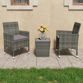 vidaXL Set mobilier bistro, 3 piese, gri, poliratan/sticlă securizată