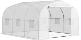 Outsunny Seră Tunel pentru Grădină cu 6 Ferestruici și Ușă Rulantă, Seră pentru Grădină din Oțel, 3,5x3x2 m, Alb | Aosom Romania